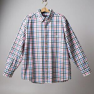 Chaps Mens XL Shirt Pink Blue Plaid Long Sleeve Button Down Easy Care Pocket